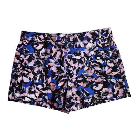 J. Crew Floral Print Cotton Linen Blend Shorts Blue Pink Womens Size 8 - Picture 1 of 15